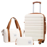 LONG VACATION Carry On Luggage Sets 3 Piece 20 Inch Suitcase Set, ABS+PC Hardshell Lightweight Travel Luggage with Spinner Wheels & YKK Zipper TSA Lock (BEIGE-BROWN, 20 Inch)