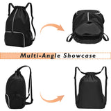 GiMiUiTo Large Waterproof Drawstring Backpack Bag with Separate Shoe Compartment,Sports Backpack for Gym, Sports,Travel,Black