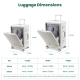 Faqy Z 20 Inch Aluminum Frame Carry On Luggage with Front Pocket, USB Port, Phone Holder & Cup Holder, Hard Shell Spinner Suitcase for Airplane Travel, White