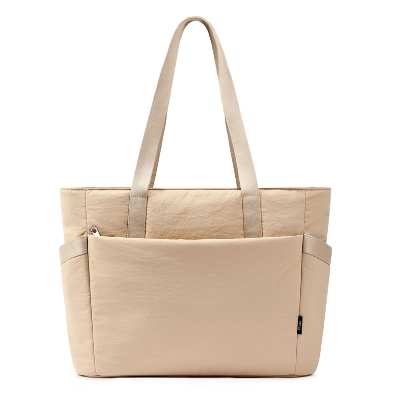 Tote Bag for Women with Zipper, Gym Tote with Compartments, Laptop Work Tote Large Casual Handbag Quilted Shoulder Bag for Sport, Travel Dating College Khaki
