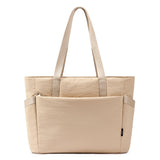 Tote Bag for Women with Zipper, Gym Tote with Compartments, Laptop Work Tote Large Casual Handbag Quilted Shoulder Bag for Sport, Travel Dating College Khaki