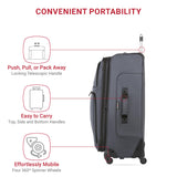 SwissGear Sion Softside Expandable Luggage – Large Checked Suitcase with 360 Degree Wheels & Retractable Handle – 29 Inch, Perfect for 7-9 Night Trips – Dark Gray