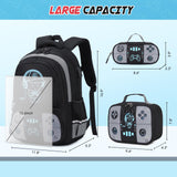 Bevalsa Backpack for School Boys, Cool Luminous Gamer Boys Backpack with Lunch Box & Pencil Pouch Set for Kids Children Teens Elementary Middle Schools, Schoolbag Bookbag Glow In The Dark (Grey)