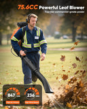75.6CC Gas Backpack Leaf Blowers 847CFM Powerful Gas Blowers 236 MPH Low Vibration 2 - Cycle Ergonomic Harness System for Garden