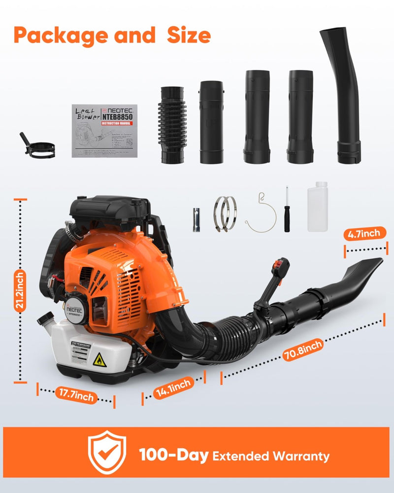 75.6CC Gas Backpack Leaf Blowers 847CFM Powerful Gas Blowers 236 MPH Low Vibration 2 - Cycle Ergonomic Harness System for Garden