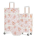 7998 3 Piece Vintage Suitcase Set Women Cute Carry on Luggage with Hat Box Cosmetic Case (pink floral, 26
