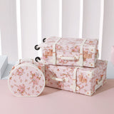 7998 3 Piece Vintage Suitcase Set Women Cute Carry on Luggage with Hat Box Cosmetic Case (pink floral, 26"+20"+12")
