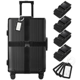 8 Pack Luggage Straps and Tags Set (4 Straps, 4 Tags), Luggage Straps for Suitcases TSA Approved Suitcase Belt Luggage Tags, Black