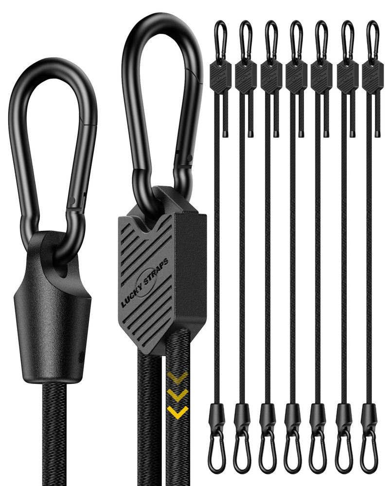 8 Pcs 48 Inch Adjustable Carabiner Bungee Cords with Hooks, Easy to Adjust from 7" to 48", Black Bungee Straps with UV-Resistance & | Backpacks4Less