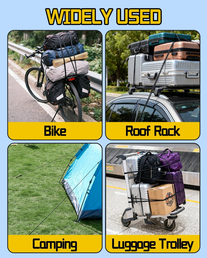 8 Pcs 48 Inch Adjustable Carabiner Bungee Cords with Hooks, Easy to Adjust from 7" to 48", Black Bungee Straps with UV - Resistance & Superior Elasticity for Cargo, Bike, Luggage, Carts, Truck, etc