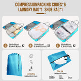 8 Set Compression Packing Cubes for Travel, Expandable Luggage Organizer with Shoe Bag & Laundry Bag - Lightweight Suitcase & Backpack Travel Essentials (Sky Blue)