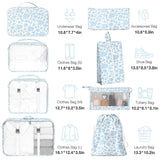 8 Set Packing Cubes for Suitcases,Packing Cube with Shoe, Cosmetics, Clothing, and Accessories Bags Packing Cubes for Travel Luggage Organizer Women Men(Blue Flowers)