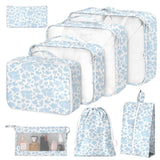 8 Set Packing Cubes for Suitcases,Packing Cube with Shoe, Cosmetics, Clothing, and Accessories Bags Packing Cubes for Travel Luggage Organizer Women Men(Blue Flowers)