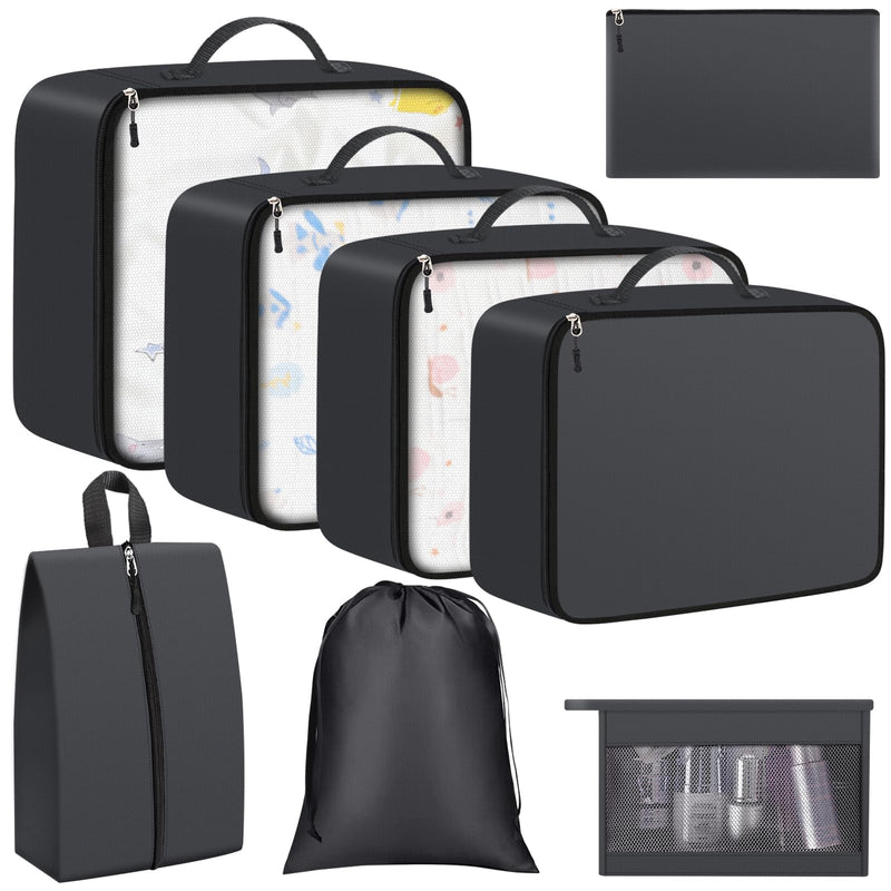 8 Set Packing Cubes for Travel Essentials, Packing Bags, Carrry - On Travel Accessories, Suitcase Organizers with Sturdy Zippers, Luggage Organizer for Airplane, Camping, Road Trip (Grey)