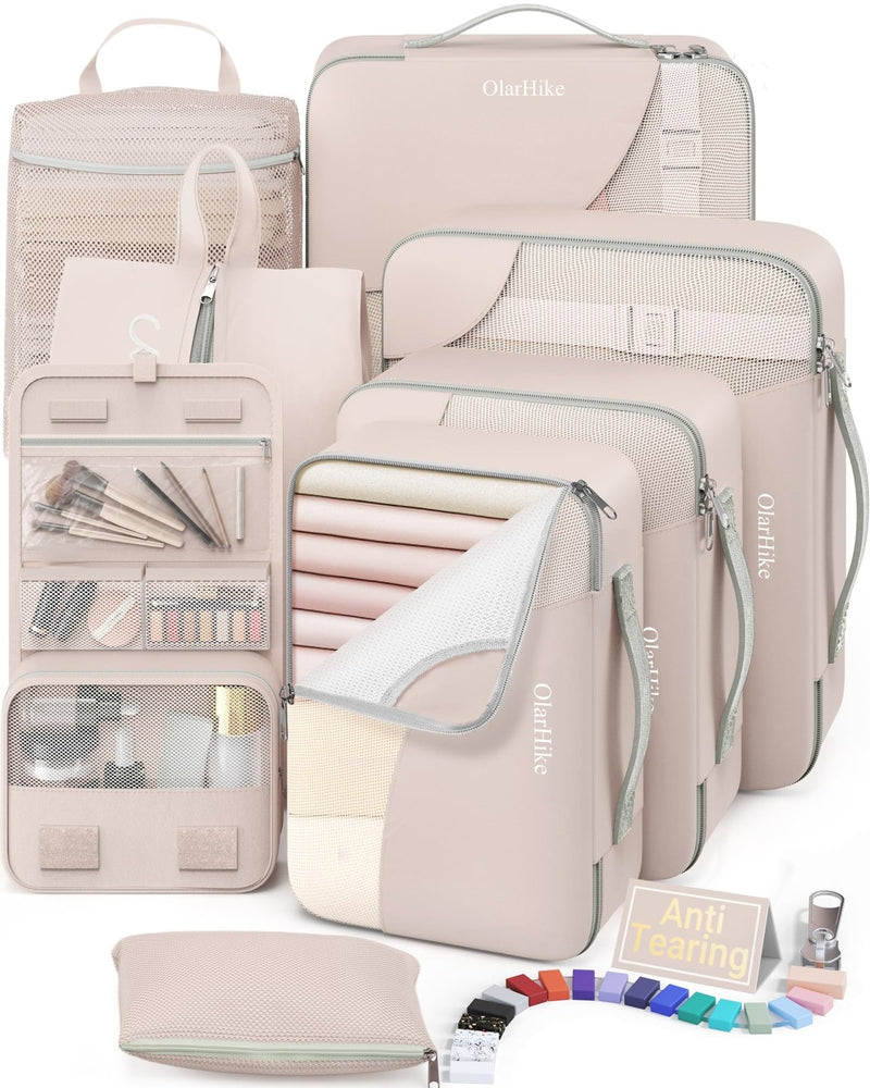 8 Set Packing Cubes for Travel, Gifts for Women Mom,Anti - Tearing Suitcase Organizer for Luggage with Shoe & Hanging Toiletry Bag,OlarHike Vacation Essentials & Accessories for Cruise Ship