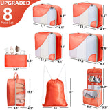 8 Set Packing Cubes for Travel, Gifts for Women Mom,Anti - Tearing Suitcase Organizer for Luggage with Shoe & Hanging Toiletry Bag,OlarHike Vacation Essentials & Accessories for Cruise Ship,Orange