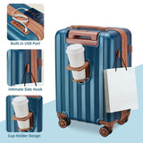 imiomo Carry on Luggage 18 Inch Suitcases with Wheels, Expandable with USB Port and Cup Holder, Hardside Travel Set with TSA Lock Blue
