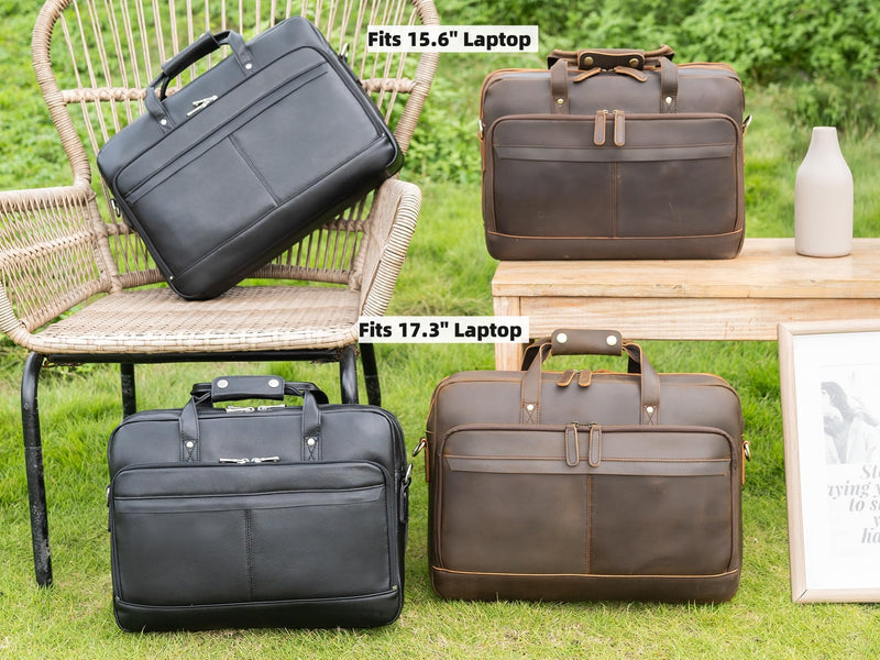 Masa Kawa Leather Briefcase for Men 17" Laptop Crossbody Shoulder Messenger Office Bag Brown Vintage Attache Case Handbag for Business Travel Work Lawyer Large