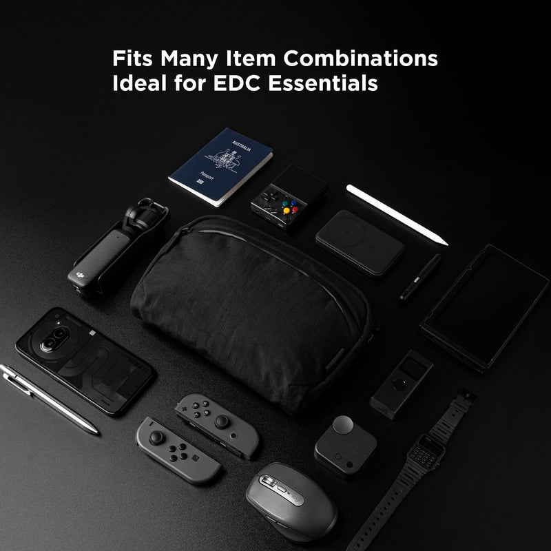 ALPAKA Flight Sling 2L- Small Sling Bag For Men Travel Lightweight,Portable, Packable, with Quick Release Shoulder Strap - Integrated Key Leash - WeatherProof,Black Axoflux 400