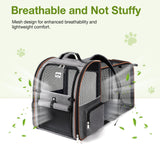Lekebobor Cat Carrier Backpack, Expandable Pet Carrier with Sun Shade & Full Front Opening, Breathable Mesh Backpack for Small Dogs & Medium Cats Up to 18 Lbs, Foldable for Hiking, Camping (Grey)