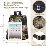 Jursccu Glitter Embroidery Women Backpack Purse, Fashion Canvas Travel Anti-theft Rucksack Shoulder Bag (Black)