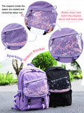 VASCHY Backpack for Girls, Cute Elementary School Bag Bookbag for Primary Schooler Kids with Sparkling Sequin Clear Pocket Purple