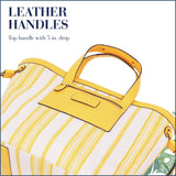 Tommy Bahama Canvas Stripe Large Tote Bag, Summer Bag, Leather Trim, Dual Handles, Spacious Interior, Yellow and White