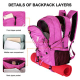 Goloni 45L Hiking Backpack Lightweight Foldable, Waterproof Camping Backpack with Rain Cover & Hiking Pole Mat Carrying System, Ergonomic Water Resistant Daypack for Trekking Travel Men Women Rose