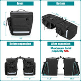 Marscamd 50L Bike Panniers with a Rain Cover, Bike Saddle Bag with Expandable Compartment and Multiple Pockets, Black