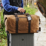 Polare 22” Waxed Canvas Cowhide Leather Travel Duffel Bag Waterproof Overnight Carry on Luggage Duffle 40L Sports Gym Weekender Bag