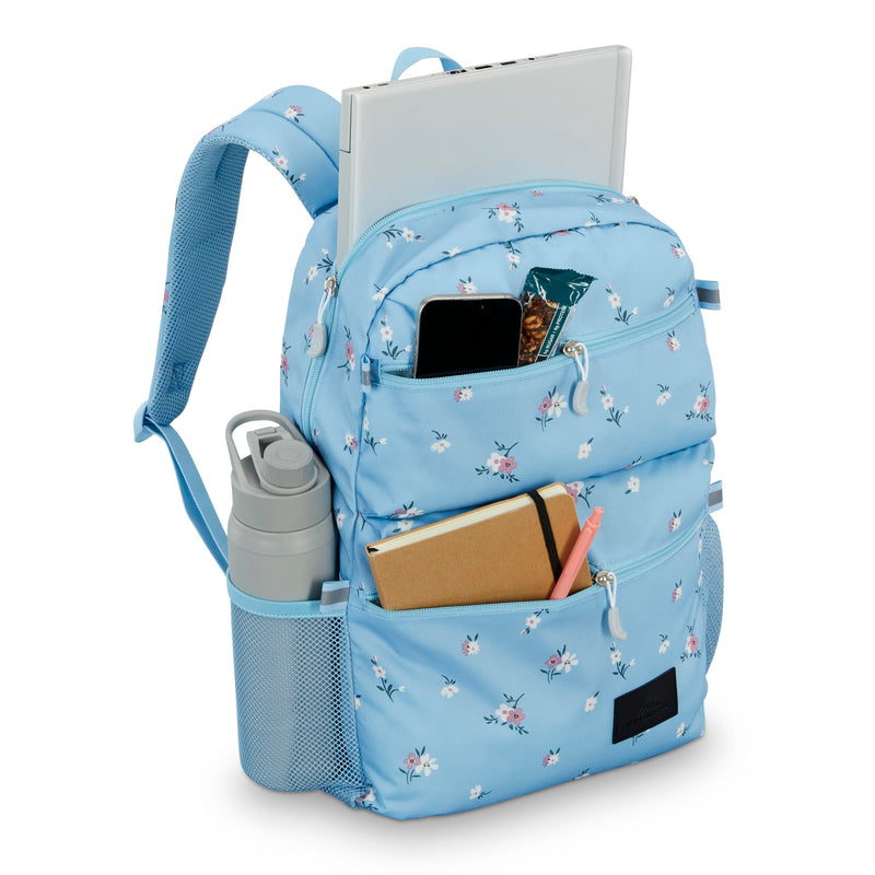 High Sierra Everclass Backpack - Travel or Work Laptop Bookbag with 360° Reflectivity, Dual Water Bottle Pockets & Fits Laptops Up To 15.6”, One Size, Floral Blue