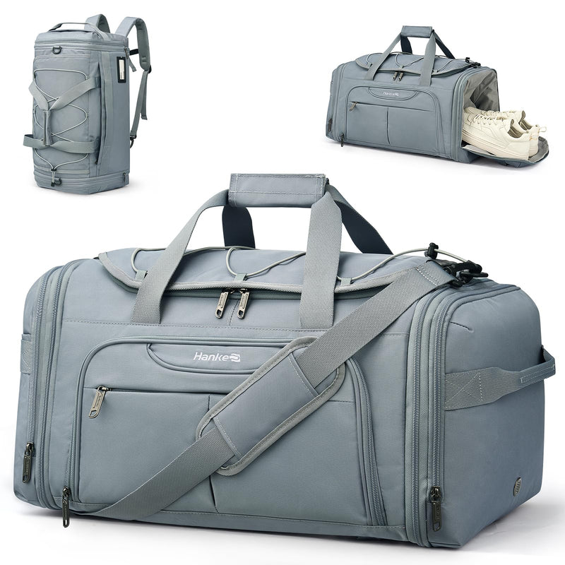 Hanke Expandable Carry On Luggage Bag,3 in 1 Duffle Bag for Travel,45L-55L Weekender Overnight Bag with 15.6" Compartment for Women & Men (Grey)