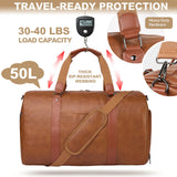 Large 3-in-1 Leather Duffle Bag for Travel Weekender Overnight Hospital Gym Bag for Men & Women, Carry On Airline Approved Personal Item Duffel Garment Bag Luggage with Shoe Compartment & Toiletry Bag