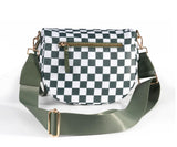 Spacious Checkered Nylon Crossbody Bag Bum Bag Checkered Handbags Wallets for Women (Beans green checkered)