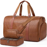 Large 3-in-1 Leather Duffle Bag for Travel Weekender Overnight Hospital Gym Bag for Men & Women, Carry On Airline Approved Personal Item Duffel Garment Bag Luggage with Shoe Compartment & Toiletry Bag