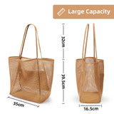 KALIDI Beach Mesh Tote Bag, Casual Tote Grocery Bag Hobo Women Foldable MAX 23L Shoulder Bag For Beach Picnic Vacation