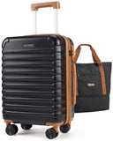 LIGHT FLIGHT Luggage Sets, Carry On Luggage 22x14x9 Airline Approved, Carry On Travel Bag Suitcases with Wheels, Expandable Hardside Lightweight Rolling with TSA Lock 2-Piece Set (DB/20),Black/Brown