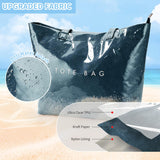 KALIDI PVC Zipper Tote Bag, Kraft Paper Beach Bag Large Hobo Carry All Travel Shopping Handbag Plastic Shoulder Bag (Dark Blue)