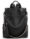 Telena Backpack Purse for Women, PU Leather Anti Theft Travel Purse Shoulder Bags with Tassel Pure Black
