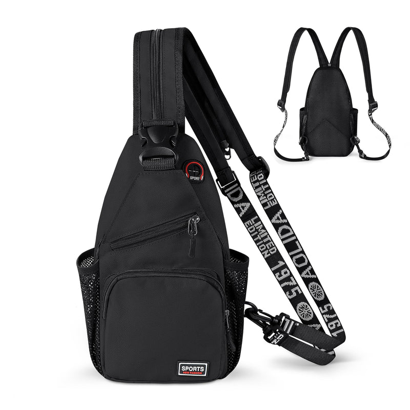 Geestock Convertible Sling Bag for Women Men, 12.6" Crossbody Sling Backpack with Headphone Hole Fit 7.9" Tablet, Lightweight Chest Bag Daypack Crossbody for Travel Sport Hiking & Commute, Black
