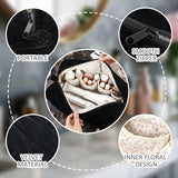 Hushee Black Velvet Makeup Bag Large Capacity Quilted Floral Cosmetic Bag for Women Cute Travel Zipper Toiletry Pouch Preppy Hair Tools Organizer Purse Clutch, 13.4" x 5.2" x 5.2"