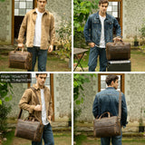 Masa Kawa Vintage Full Grain Leather Briefcase for Men 17" Laptop Computer Brief Case Business Travel Work Messenger Cross Body Shoulder Bag