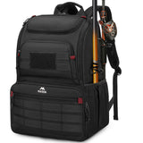 MATEIN Fishing Backpack Tackle Box, Water Resistant Tackle Backpack Boys Fishing Bags with Cooler & Rod Holders, Large Fish Organizer Box Storage Gear Accessories, Fish Gifts for Men, Black