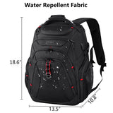 KROSER Travel Laptop Backpack 17.3 Inch XL Computer Backpack with Hard Shell Saferoom RFID Pockets Water-Repellent Business College Daypack Stylish Bag for Men/Women-Black