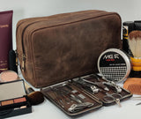 RUSTIC TOWN Full Grain Leather Travel Toiletry Bag - Cosmetic Ditty Kit Organizer (Dark Brown)