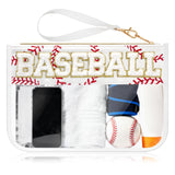 BuyCard Baseball Gifts Makeup Bag with Chenille Letter Patch, Clear Cosmetic Pouch PVC Organizer Purse, Waterproof Travel Bag, Portable Toiletry Storage Bag for Her Friends