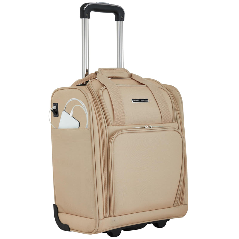 French Connection 16" Underseat Carry-On Luggage with USB/USB-C Ports, Toasted Almond | Backpacks4Less