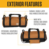 Carhartt Classic Round Duffel with Utility Pouch, Heavy-Duty, Water-Resistant Packable Gear Bag for Jobsite, Gym, and Travel, Port, 25L