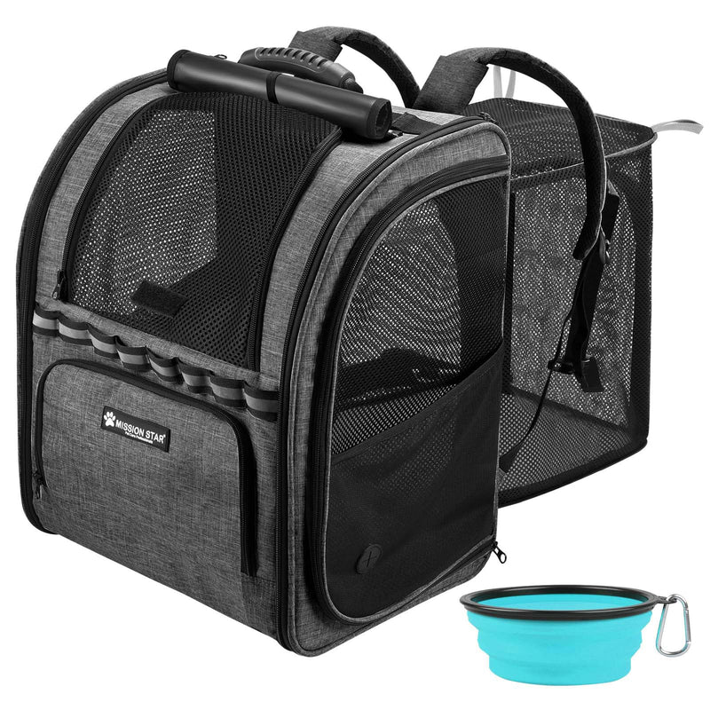 Expandable Cat Carrier Backpacks with Breathable Mesh, Pet Carrier Backpack for Cats Small Dogs Puppies Up to 20 Lbs, Dog Carrier Backpack Great for Travel/Hiking/Camping/Outdoor-Dark Grey