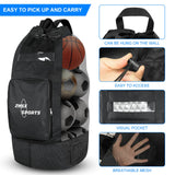 ZHSX Soccer Ball Bag,Large Mesh Ball Bag Sports Equipment Net Bag With Drawstring Closure Shoulder Strap and Oversized Front Pocket Storage Basketball,Volleyball,Football Accessories (full black)